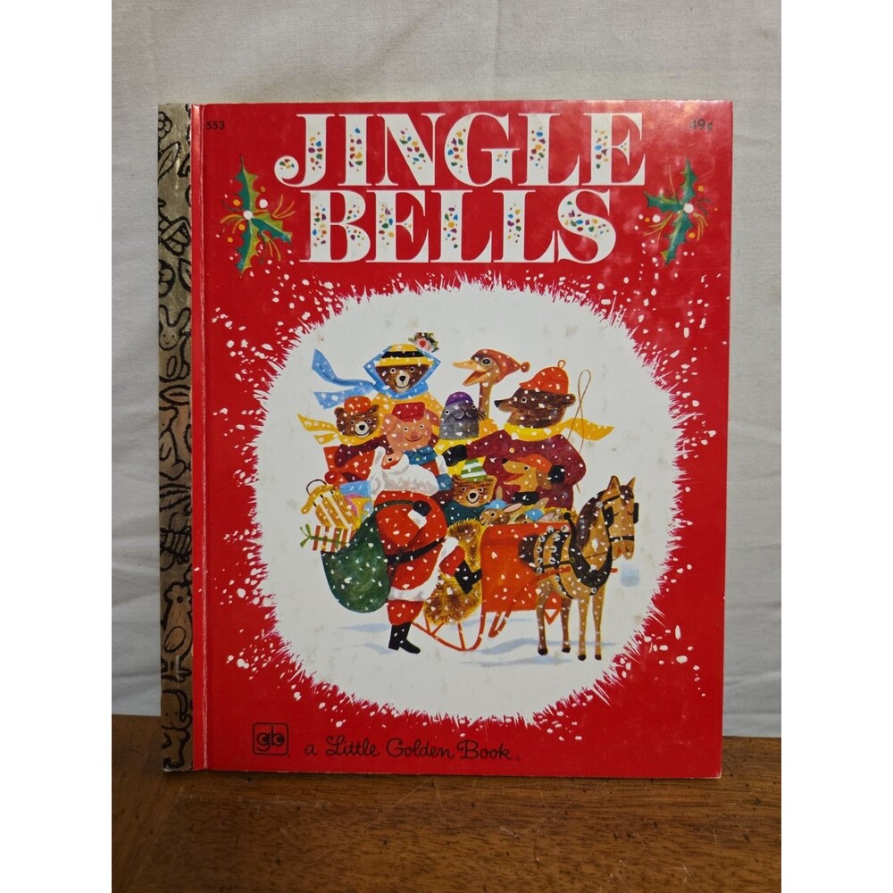 Jingle Bells Christmas Children 1976 Hardcover Little Golden Book Santa Bear